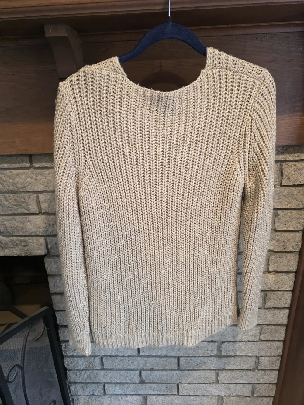 LOFT Beige V-Neck Chunky Knit Sweater